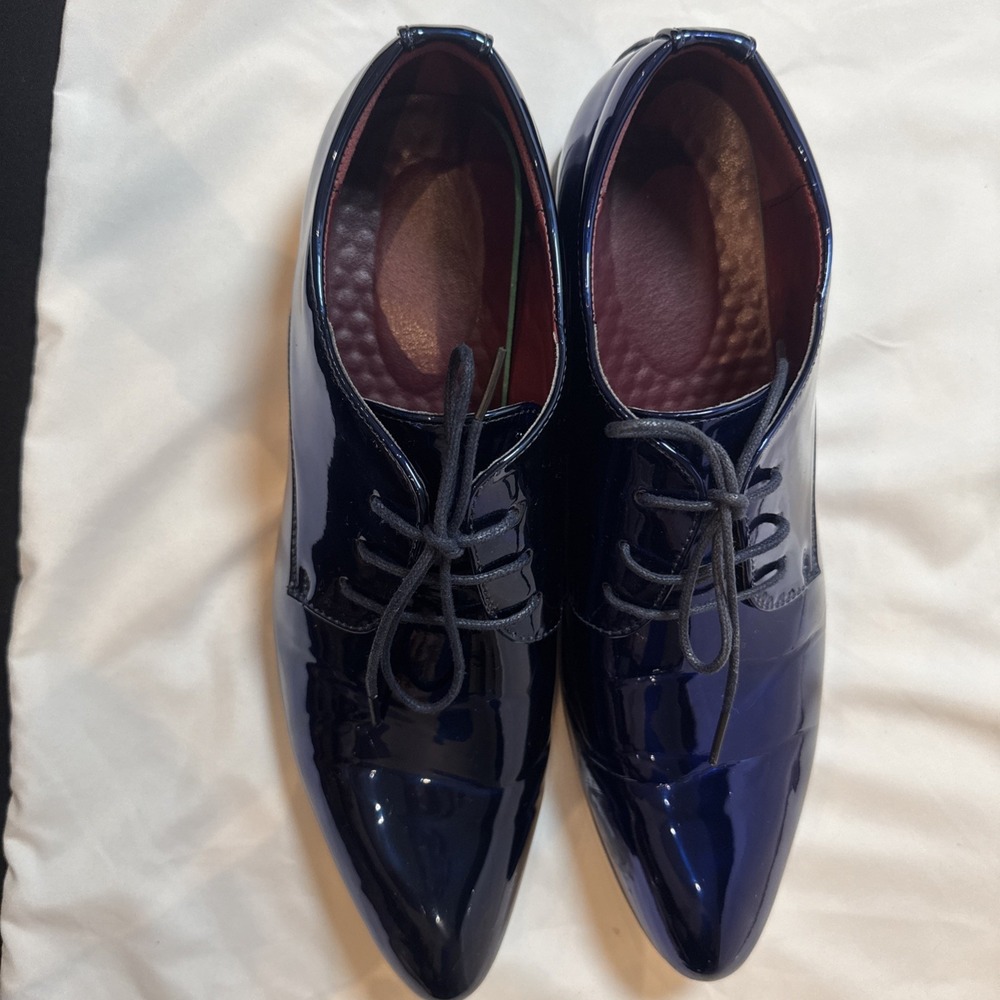 Men's Metallic Cobalt Blue Patent Leather Derby Dress Shoes EU46US12 Lace Up - Picture 15 of 16